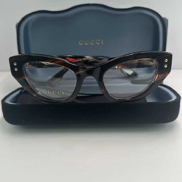 💯- New Authentic Gucci GG1083O 002 havana Cat-eye Logo Sided Glasses - Picture 14 of 17